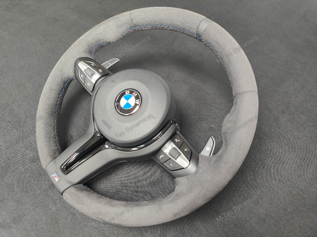 BMW F-SERIES FULL ALCANTARA / BLACK RING / TRI-STITCH STEERING WHEEL - BMW 1 2 3 4 SERIES F20 F22 F30 F32 M2 M3 M4