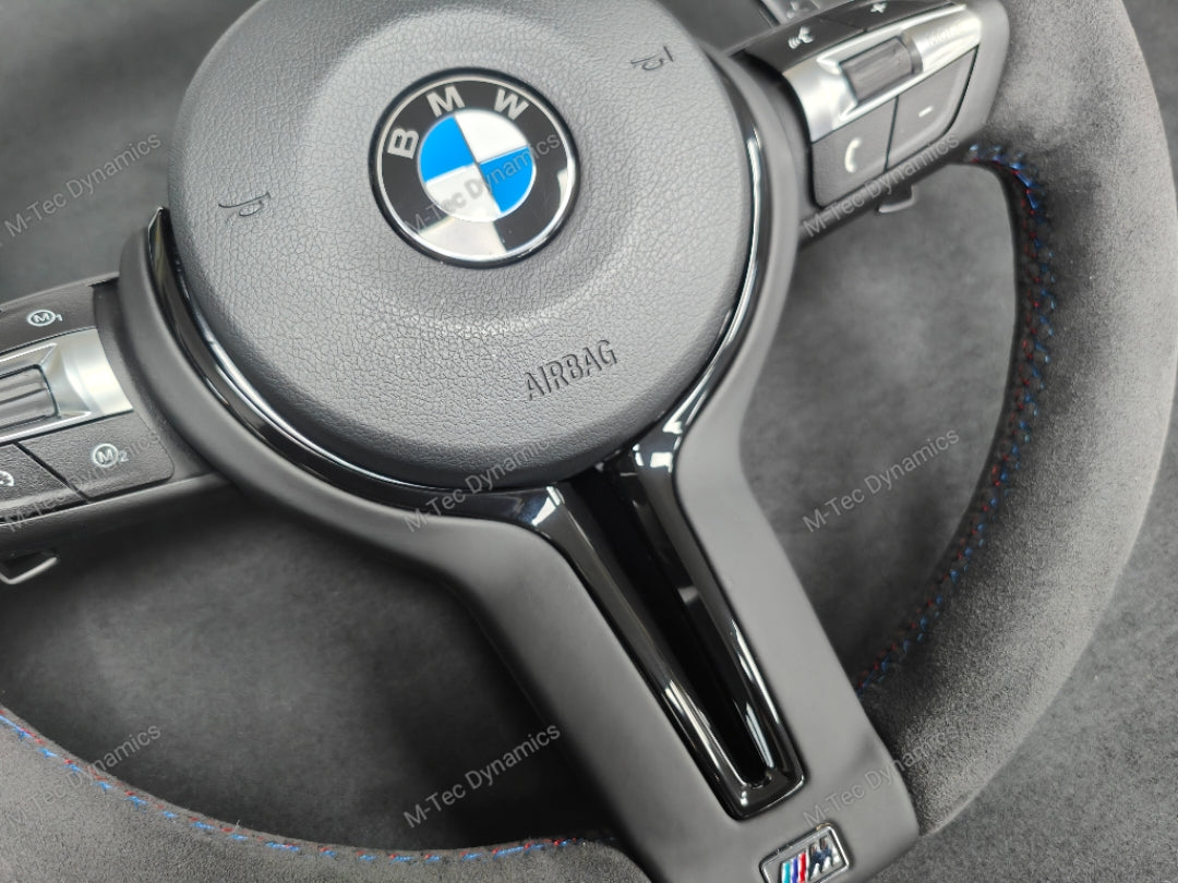 BMW F-SERIES FULL ALCANTARA / BLACK RING / TRI-STITCH STEERING WHEEL - BMW 1 2 3 4 SERIES F20 F22 F30 F32 M2 M3 M4