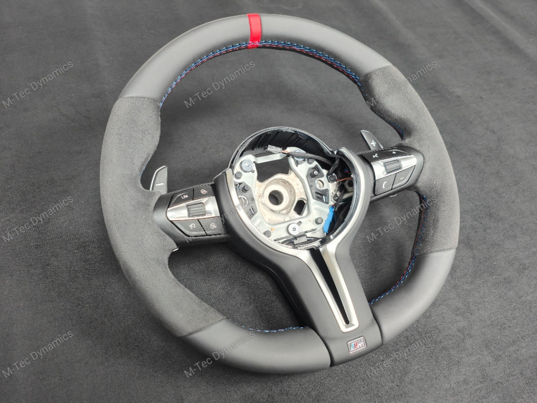 BMW F-SERIES NAPPA LEATHER TRI-STITCH / ALCANTARA / RED RING STEERING WHEEL - BMW 1 2 3 4 5 X SERIES