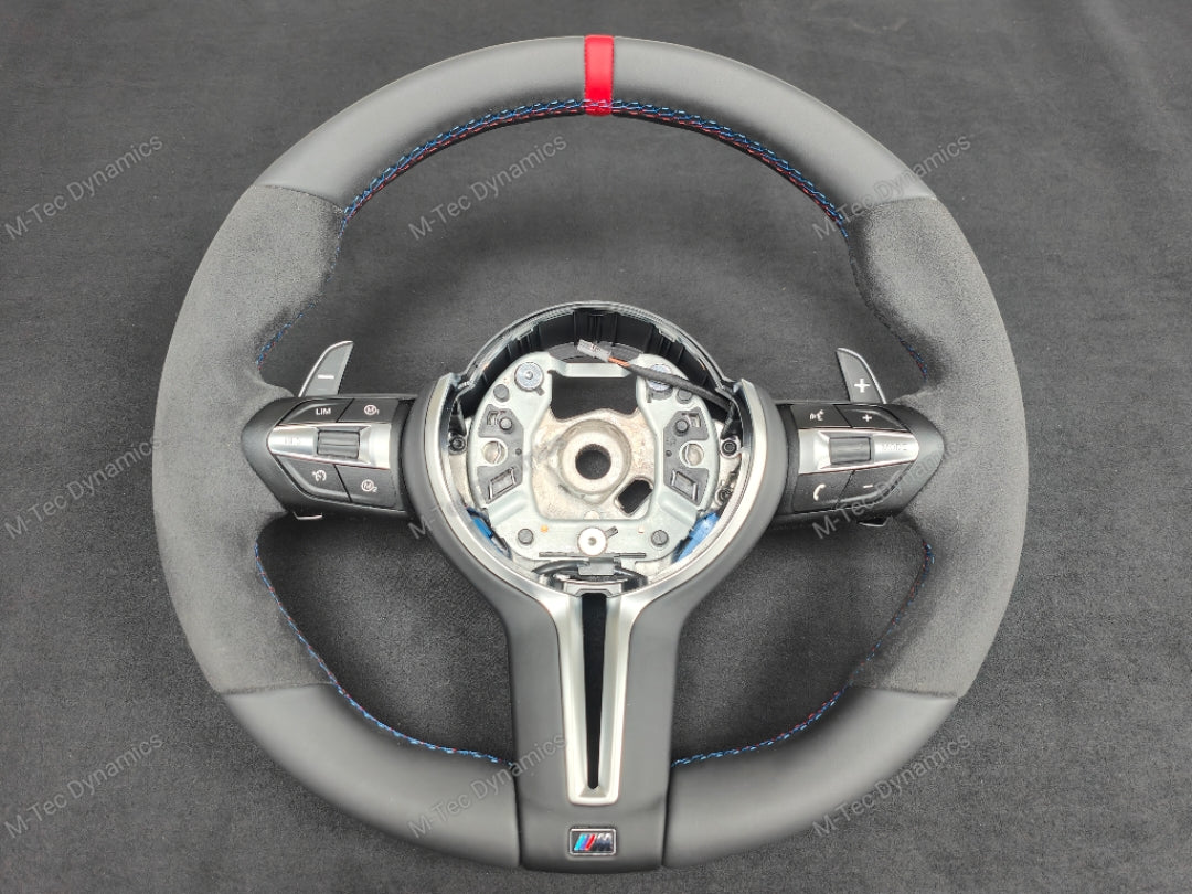 BMW F-SERIES NAPPA LEATHER TRI-STITCH / ALCANTARA / RED RING STEERING WHEEL - BMW 1 2 3 4 5 X SERIES