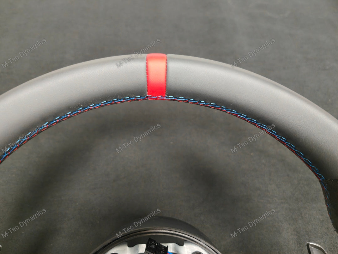 BMW F-SERIES NAPPA LEATHER TRI-STITCH / ALCANTARA / RED RING STEERING WHEEL - BMW 1 2 3 4 5 X SERIES