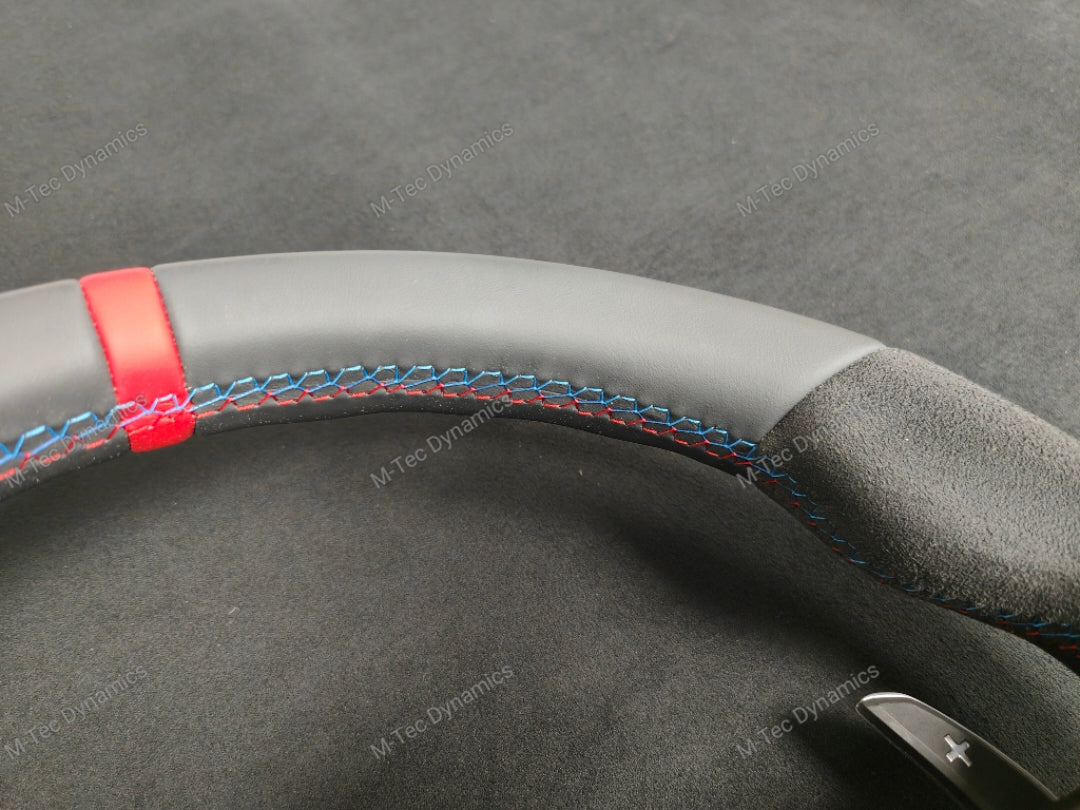 BMW F-SERIES NAPPA LEATHER TRI-STITCH / ALCANTARA / RED RING STEERING WHEEL - BMW 1 2 3 4 5 X SERIES