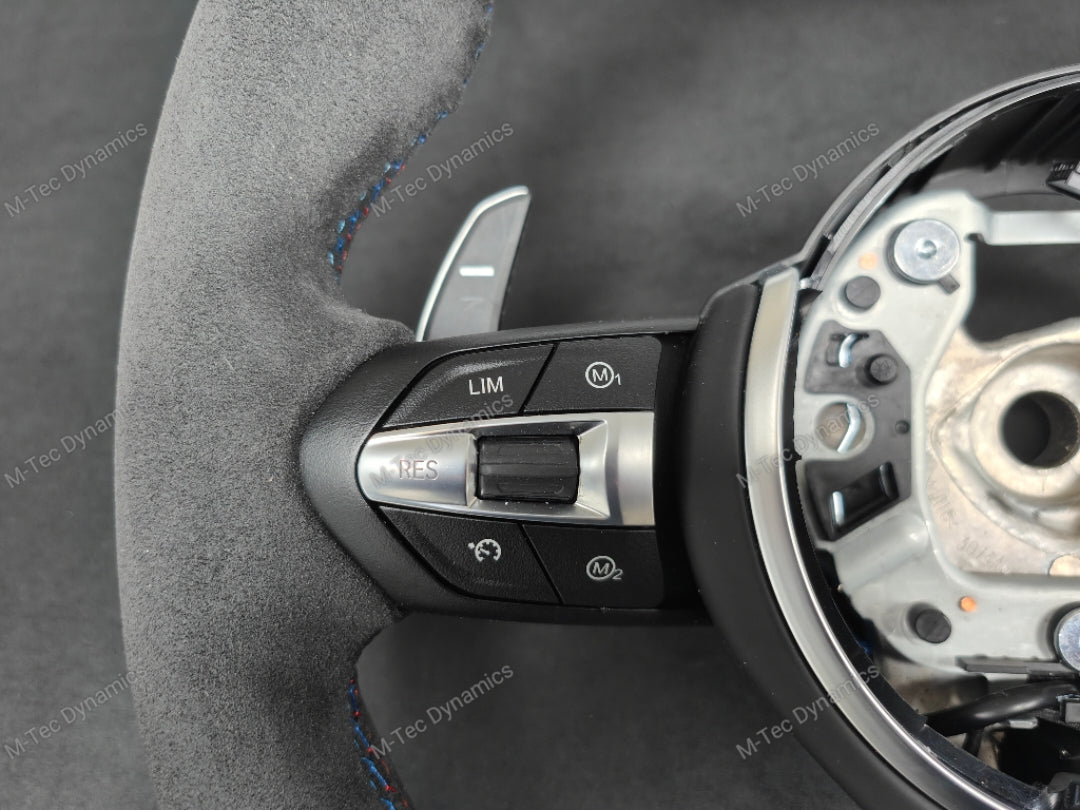 BMW F-SERIES NAPPA LEATHER TRI-STITCH / ALCANTARA / RED RING STEERING WHEEL - BMW 1 2 3 4 5 X SERIES