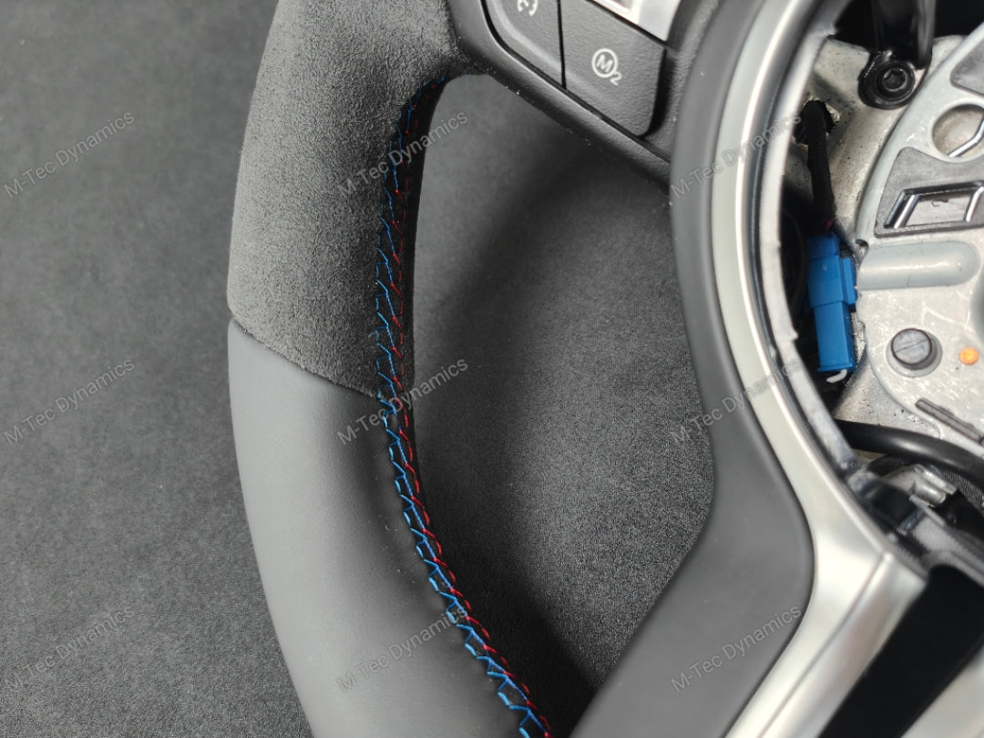 BMW F-SERIES NAPPA LEATHER TRI-STITCH / ALCANTARA / RED RING STEERING WHEEL - BMW 1 2 3 4 5 X SERIES