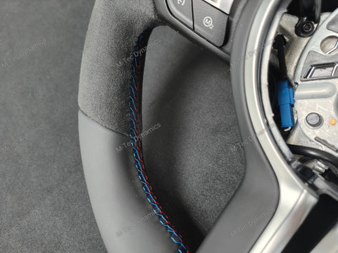 BMW F-SERIES NAPPA LEATHER TRI-STITCH / ALCANTARA / RED RING STEERING WHEEL - BMW 1 2 3 4 5 X SERIES