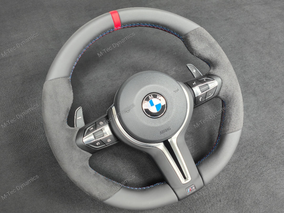 BMW F-SERIES NAPPA LEATHER TRI-STITCH / ALCANTARA / RED RING STEERING WHEEL - BMW 1 2 3 4 5 X SERIES