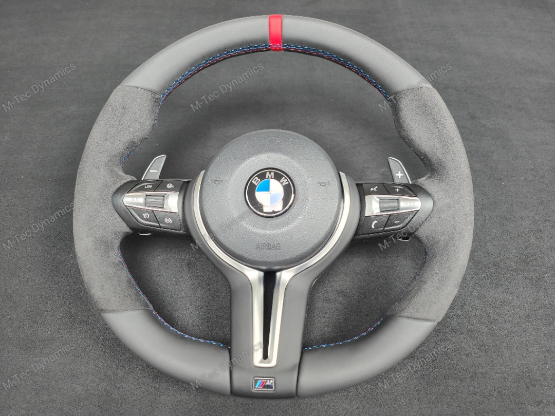 BMW F-SERIES NAPPA LEATHER TRI-STITCH / ALCANTARA / RED RING STEERING WHEEL - BMW 1 2 3 4 5 X SERIES
