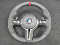 BMW F-SERIES NAPPA LEATHER TRI-STITCH / ALCANTARA / RED RING STEERING WHEEL - BMW 1 2 3 4 5 X SERIES