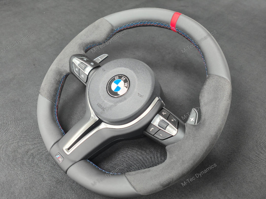 BMW F-SERIES NAPPA LEATHER TRI-STITCH / ALCANTARA / RED RING STEERING WHEEL - BMW 1 2 3 4 5 X SERIES