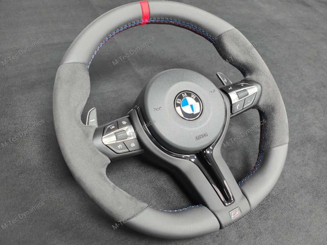 BMW F-SERIES NAPPA LEATHER TRI-STITCH / ALCANTARA / RED RING STEERING WHEEL - BMW 1 2 3 4 5 X SERIES
