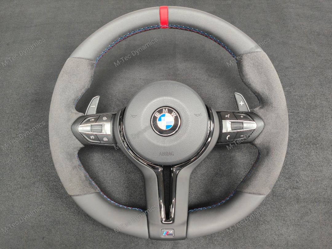 BMW F-SERIES NAPPA LEATHER TRI-STITCH / ALCANTARA / RED RING STEERING WHEEL - BMW 1 2 3 4 5 X SERIES
