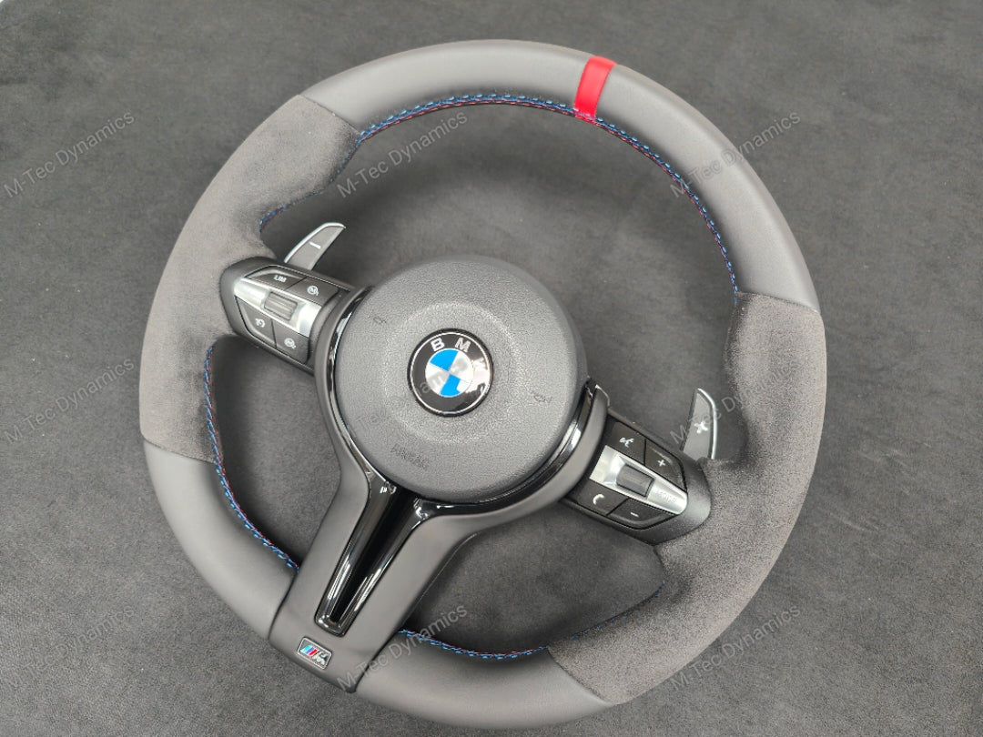 BMW F-SERIES NAPPA LEATHER TRI-STITCH / ALCANTARA / RED RING STEERING WHEEL - BMW 1 2 3 4 5 X SERIES