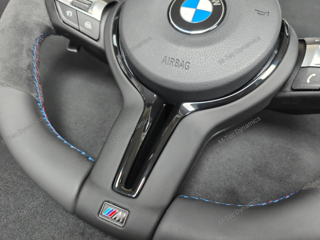 BMW F-SERIES NAPPA LEATHER TRI-STITCH / ALCANTARA / RED RING STEERING WHEEL - BMW 1 2 3 4 5 X SERIES