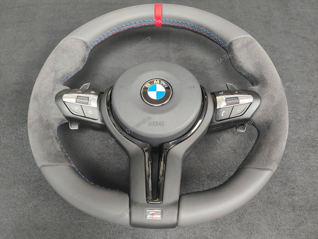 BMW F-SERIES NAPPA LEATHER TRI-STITCH / ALCANTARA / RED RING STEERING WHEEL - BMW 1 2 3 4 5 X SERIES