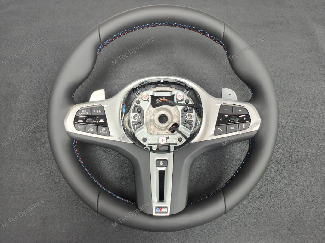 BMW G-SERIES NAPPA LEATHER TRI-STITCH STEERING WHEEL (COMPLETE) - BMW X / 5 / 6 SERIES M-SPORT G05 X5 G06 X6 G07 X7 G30 G31