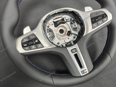 BMW G-SERIES NAPPA LEATHER TRI-STITCH STEERING WHEEL (COMPLETE) - BMW X / 5 / 6 SERIES M-SPORT G05 X5 G06 X6 G07 X7 G30 G31