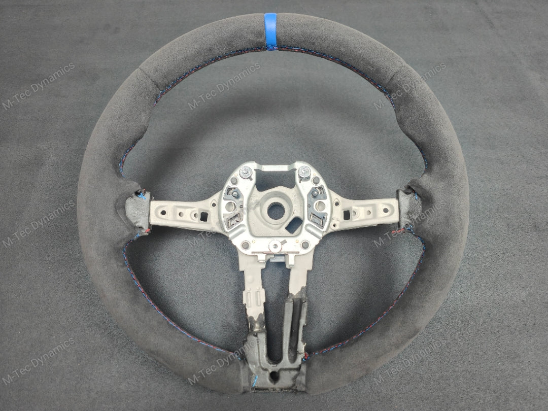 BMW F-SERIES FULL ALCANTARA / BLUE RING / TRI-STITCH STEERING WHEEL - BMW 1 2 3 4 SERIES F20 F22 F30 F32 M2 M3 M4