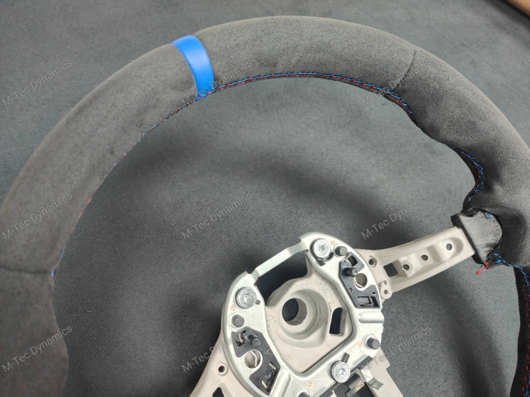 BMW F-SERIES FULL ALCANTARA / BLUE RING / TRI-STITCH STEERING WHEEL - BMW 1 2 3 4 SERIES F20 F22 F30 F32 M2 M3 M4