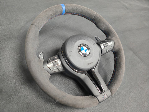 BMW F-SERIES FULL ALCANTARA / BLUE RING / TRI-STITCH STEERING WHEEL - BMW 1 2 3 4 SERIES F20 F22 F30 F32 M2 M3 M4