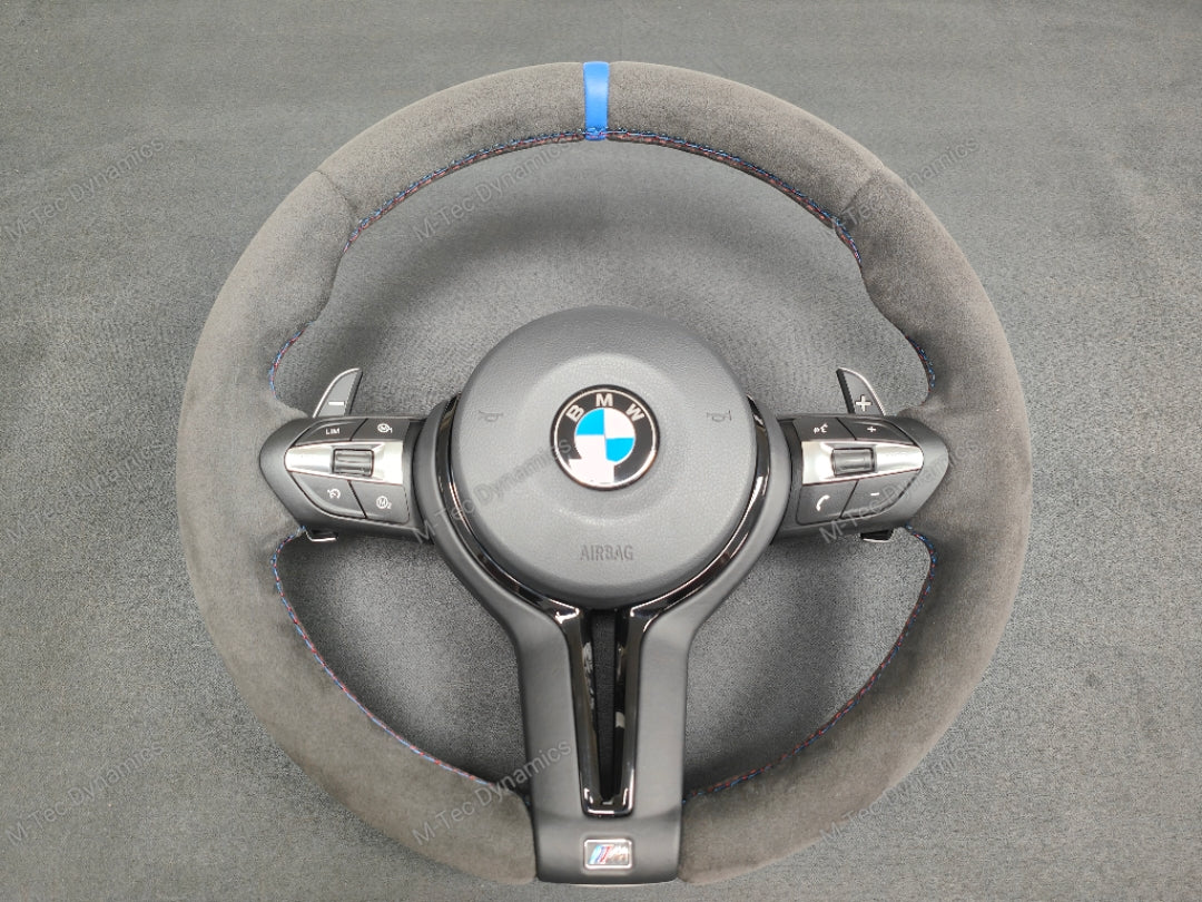 BMW F-SERIES FULL ALCANTARA / BLUE RING / TRI-STITCH STEERING WHEEL - BMW 1 2 3 4 SERIES F20 F22 F30 F32 M2 M3 M4