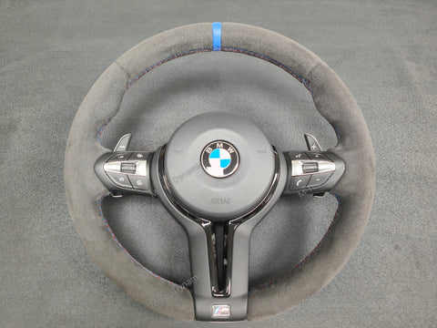 BMW F-SERIES FULL ALCANTARA / BLUE RING / TRI-STITCH STEERING WHEEL - BMW 1 2 3 4 SERIES F20 F22 F30 F32 M2 M3 M4