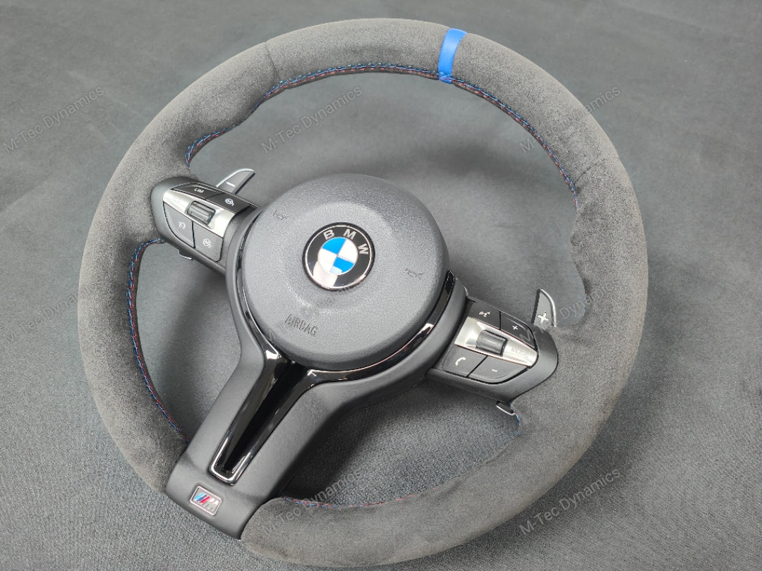 BMW F-SERIES FULL ALCANTARA / BLUE RING / TRI-STITCH STEERING WHEEL - BMW 1 2 3 4 SERIES F20 F22 F30 F32 M2 M3 M4