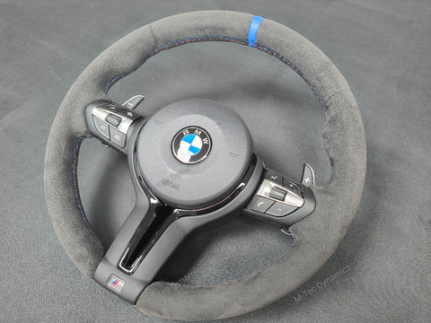BMW F-SERIES FULL ALCANTARA / BLUE RING / TRI-STITCH STEERING WHEEL - BMW 1 2 3 4 SERIES F20 F22 F30 F32 M2 M3 M4