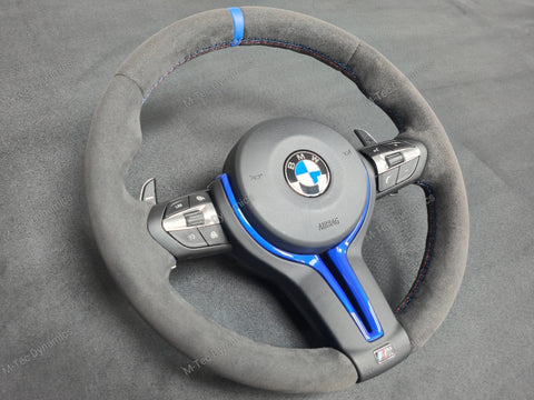 BMW F-SERIES FULL ALCANTARA / BLUE RING / TRI-STITCH STEERING WHEEL - BMW 1 2 3 4 SERIES F20 F22 F30 F32 M2 M3 M4