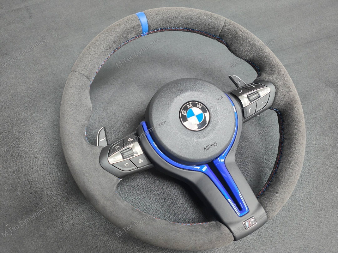 BMW F-SERIES FULL ALCANTARA / BLUE RING / TRI-STITCH STEERING WHEEL - BMW 1 2 3 4 SERIES F20 F22 F30 F32 M2 M3 M4