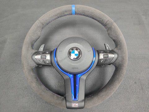 BMW F-SERIES FULL ALCANTARA / BLUE RING / TRI-STITCH STEERING WHEEL - BMW 1 2 3 4 SERIES F20 F22 F30 F32 M2 M3 M4