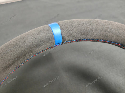 BMW F-SERIES FULL ALCANTARA / BLUE RING / TRI-STITCH STEERING WHEEL - BMW 1 2 3 4 SERIES F20 F22 F30 F32 M2 M3 M4