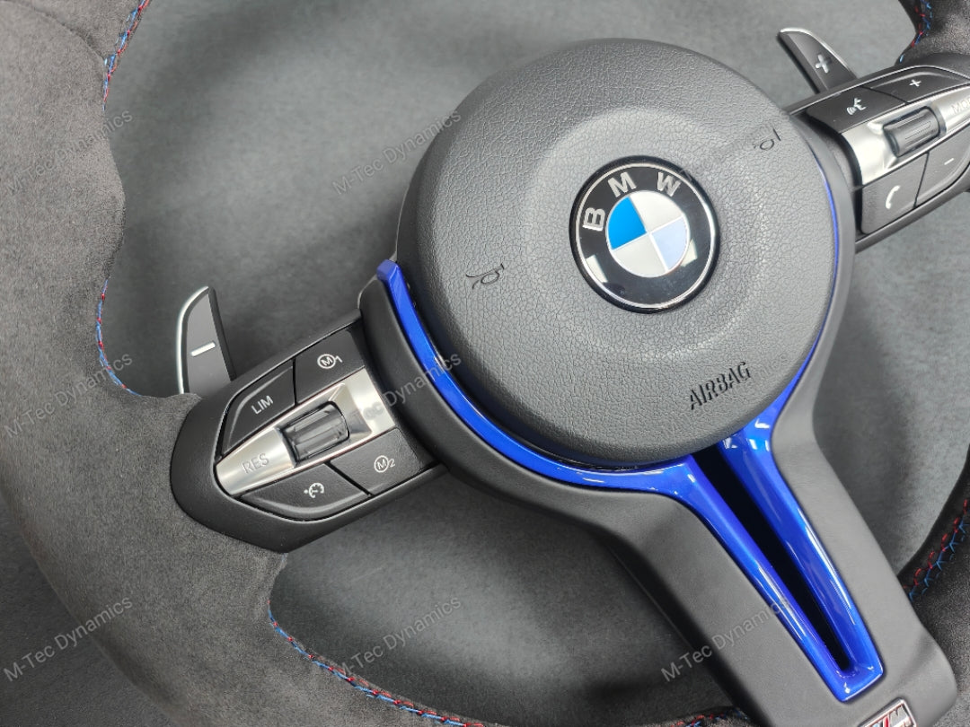 BMW F-SERIES FULL ALCANTARA / BLUE RING / TRI-STITCH STEERING WHEEL - BMW 1 2 3 4 SERIES F20 F22 F30 F32 M2 M3 M4