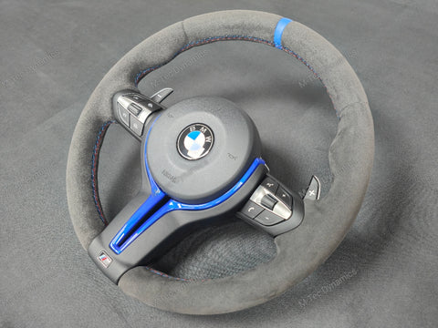 BMW F-SERIES FULL ALCANTARA / BLUE RING / TRI-STITCH STEERING WHEEL - BMW 1 2 3 4 SERIES F20 F22 F30 F32 M2 M3 M4
