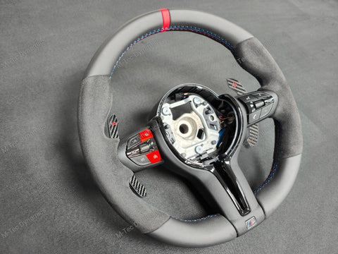 BMW F-SERIES NAPPA LEATHER TRI-STITCH / ALCANTARA / RED RING STEERING WHEEL - BMW 1 2 3 4 5 X SERIES (CUSTOM)