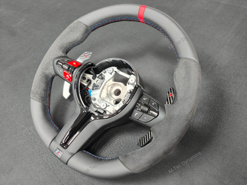 BMW F-SERIES NAPPA LEATHER TRI-STITCH / ALCANTARA / RED RING STEERING WHEEL - BMW 1 2 3 4 5 X SERIES (CUSTOM)