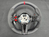 BMW F-SERIES NAPPA LEATHER TRI-STITCH / ALCANTARA / RED RING STEERING WHEEL - BMW 1 2 3 4 5 X SERIES (CUSTOM)