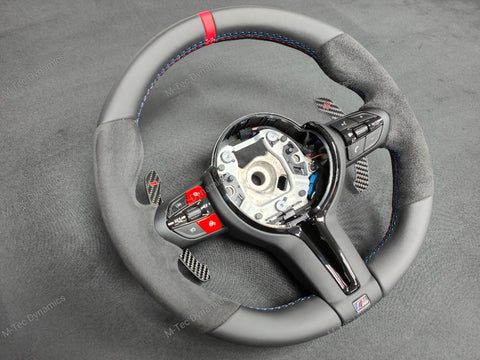 BMW F-SERIES NAPPA LEATHER TRI-STITCH / ALCANTARA / RED RING STEERING WHEEL - BMW 1 2 3 4 5 X SERIES (CUSTOM)