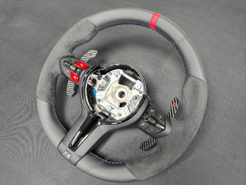 BMW F-SERIES NAPPA LEATHER TRI-STITCH / ALCANTARA / RED RING STEERING WHEEL - BMW 1 2 3 4 5 X SERIES (CUSTOM)