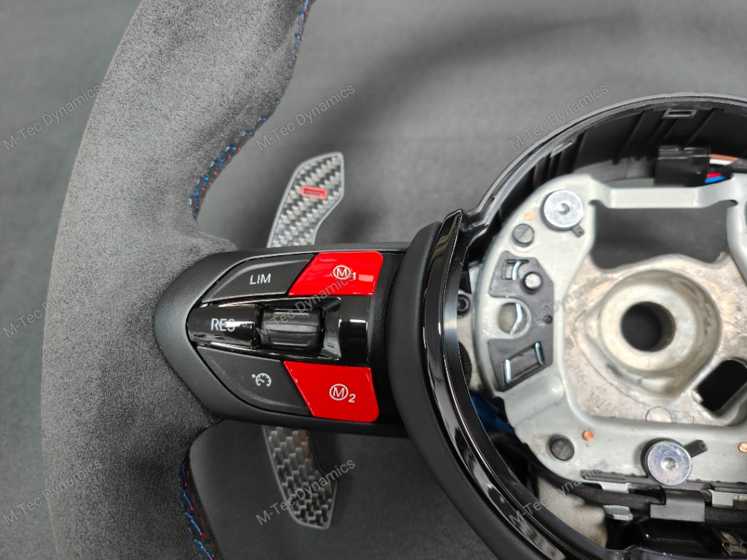 BMW F-SERIES NAPPA LEATHER TRI-STITCH / ALCANTARA / RED RING STEERING WHEEL - BMW 1 2 3 4 5 X SERIES (CUSTOM)