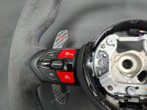 BMW F-SERIES NAPPA LEATHER TRI-STITCH / ALCANTARA / RED RING STEERING WHEEL - BMW 1 2 3 4 5 X SERIES (CUSTOM)