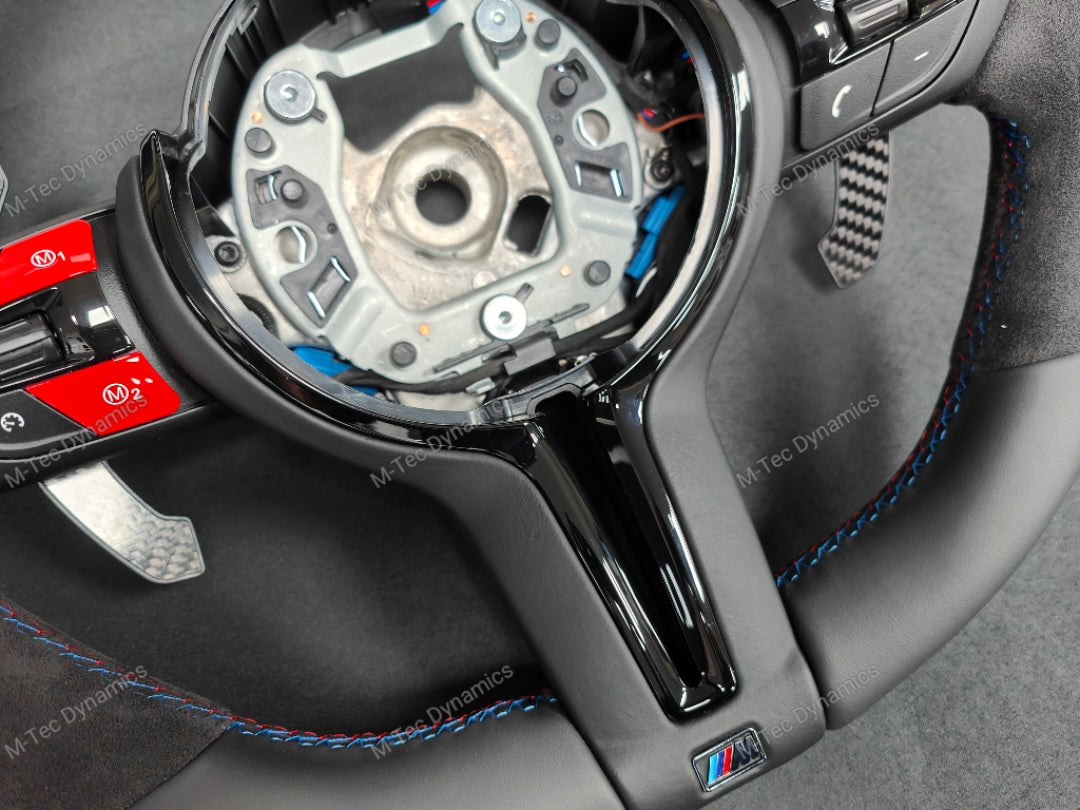 BMW F-SERIES NAPPA LEATHER TRI-STITCH / ALCANTARA / RED RING STEERING WHEEL - BMW 1 2 3 4 5 X SERIES (CUSTOM)