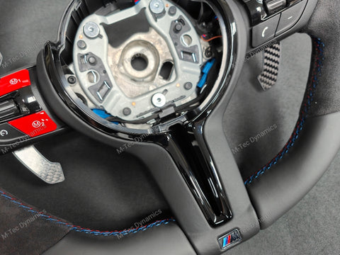 BMW F-SERIES NAPPA LEATHER TRI-STITCH / ALCANTARA / RED RING STEERING WHEEL - BMW 1 2 3 4 5 X SERIES (CUSTOM)