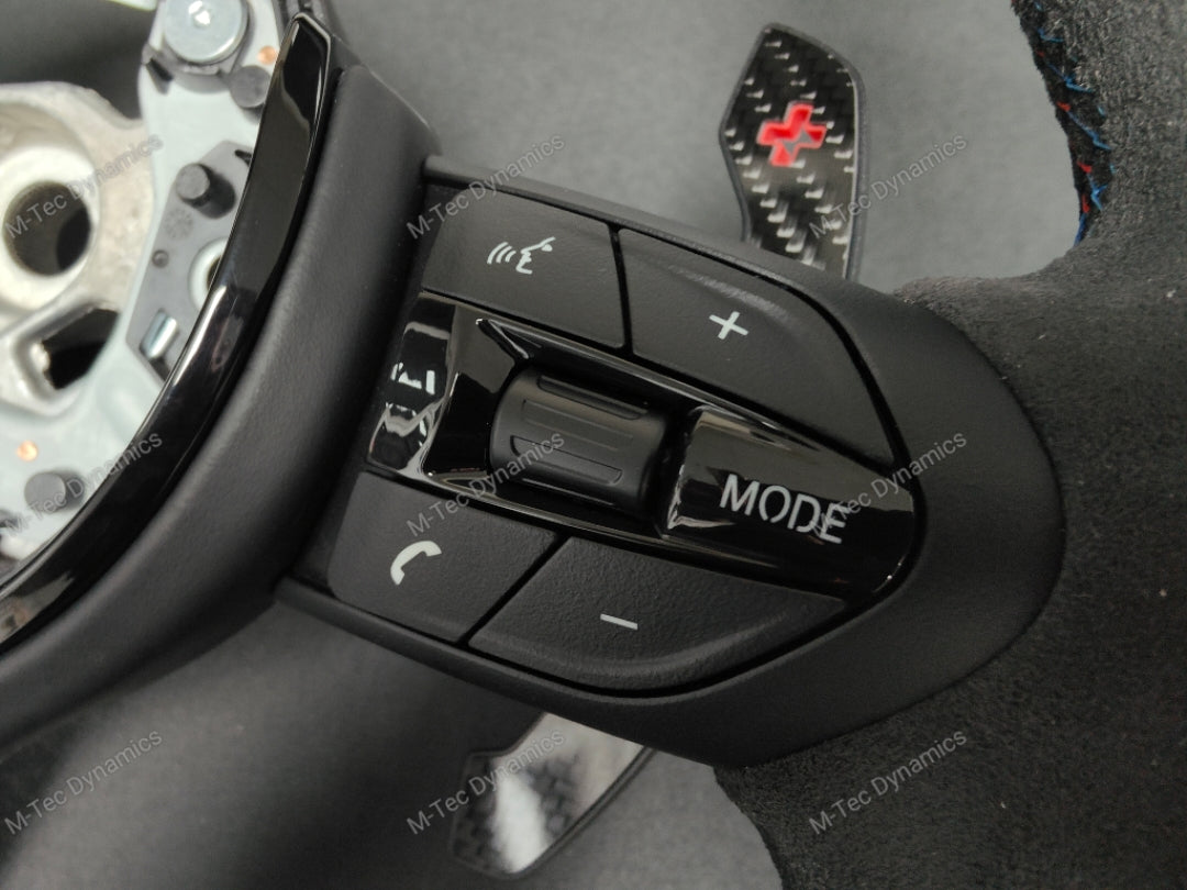 BMW F-SERIES NAPPA LEATHER TRI-STITCH / ALCANTARA / RED RING STEERING WHEEL - BMW 1 2 3 4 5 X SERIES (CUSTOM)