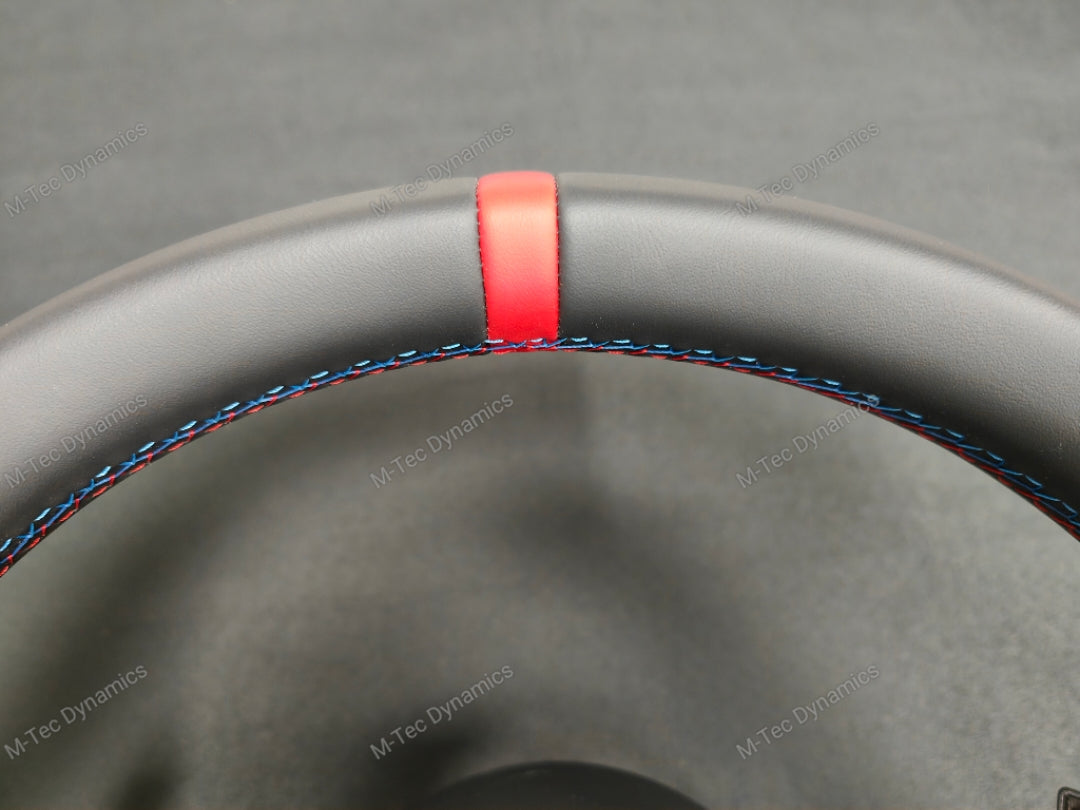 BMW F-SERIES NAPPA LEATHER TRI-STITCH / ALCANTARA / RED RING STEERING WHEEL - BMW 1 2 3 4 5 X SERIES (CUSTOM)