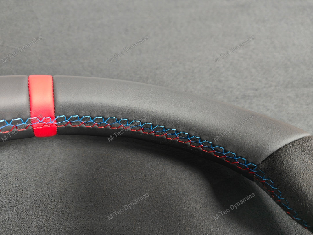 BMW F-SERIES NAPPA LEATHER TRI-STITCH / ALCANTARA / RED RING STEERING WHEEL - BMW 1 2 3 4 5 X SERIES (CUSTOM)