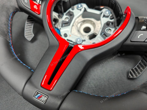 BMW F-SERIES NAPPA LEATHER TRI-STITCH / ALCANTARA / RED RING STEERING WHEEL - BMW 1 2 3 4 5 X SERIES (CUSTOM)