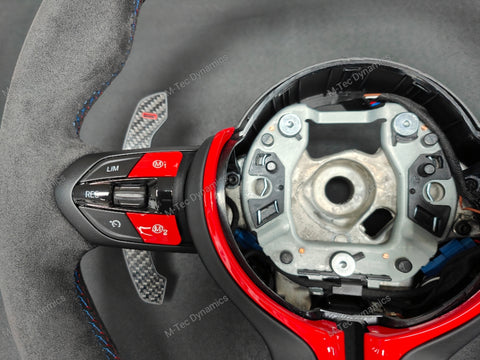 BMW F-SERIES NAPPA LEATHER TRI-STITCH / ALCANTARA / RED RING STEERING WHEEL - BMW 1 2 3 4 5 X SERIES (CUSTOM)