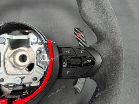 BMW F-SERIES NAPPA LEATHER TRI-STITCH / ALCANTARA / RED RING STEERING WHEEL - BMW 1 2 3 4 5 X SERIES (CUSTOM)