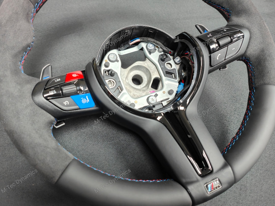 BMW F-SERIES NAPPA LEATHER TRI-STITCH / ALCANTARA / BLUE RING STEERING WHEEL - BMW 1 2 3 4 5 X SERIES (CUSTOM)