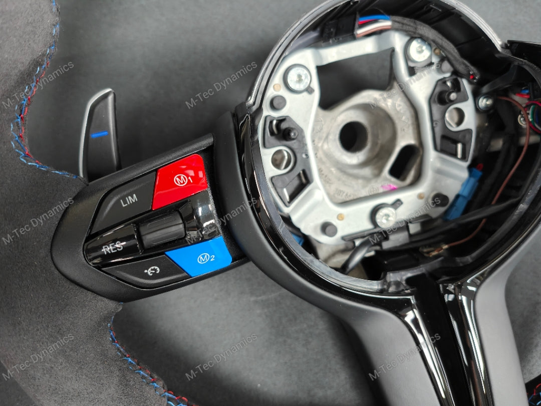 BMW F-SERIES NAPPA LEATHER TRI-STITCH / ALCANTARA / BLUE RING STEERING WHEEL - BMW 1 2 3 4 5 X SERIES (CUSTOM)